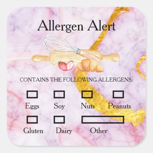 Food Safety Allergy Alert Bakery Watercolor   Square Sticker