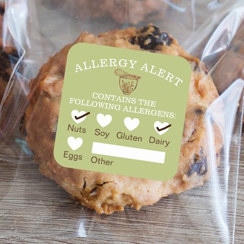 Food Safety Allergy Alert Bakery Wooden Standmixer Square Sticker