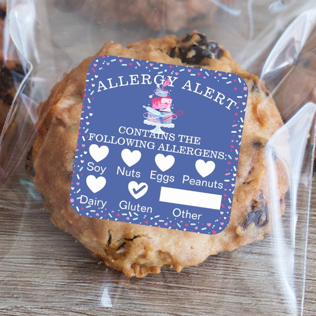 Food Safety Allergy Alert Fun Bakery Cake & Tools  Square Sticker (Creator Uploaded)