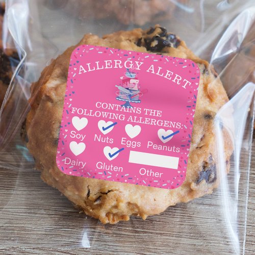Food Safety Allergy Alert Fun Bakery Cake  Tools Square Sticker