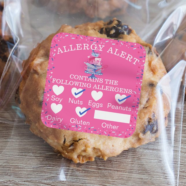 Food Safety Allergy Alert Fun Bakery Cake & Tools Square Sticker (Food Safety Allergy Alert Fun Bakery Cake & Tools Square Sticker)