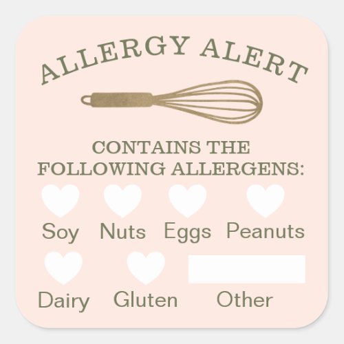 Food Safety Allergy Alert Gold Bakery Whisk Pink Square Sticker