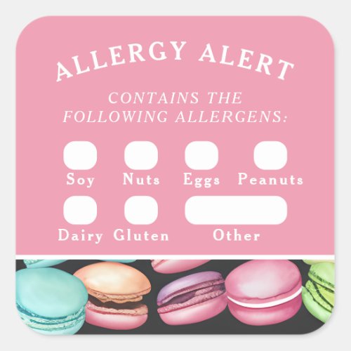 Food Safety Allergy Alert Macaron French Caf Pink Square Sticker