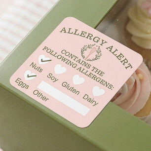 Food Safety Allergy Alert  Pink Bakery Whisk Square Sticker