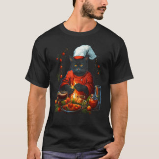 Food Scientist Christmas Cat Chef Cooking Xmas Din T-Shirt