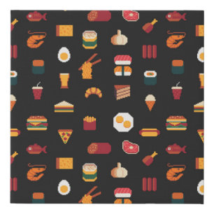Food seamless pixel art pattern,fabric textures,is faux canvas print