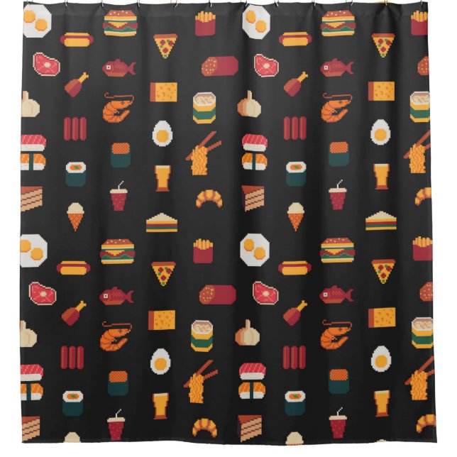 Food seamless pixel art pattern,fabric textures,is shower curtain (Front)