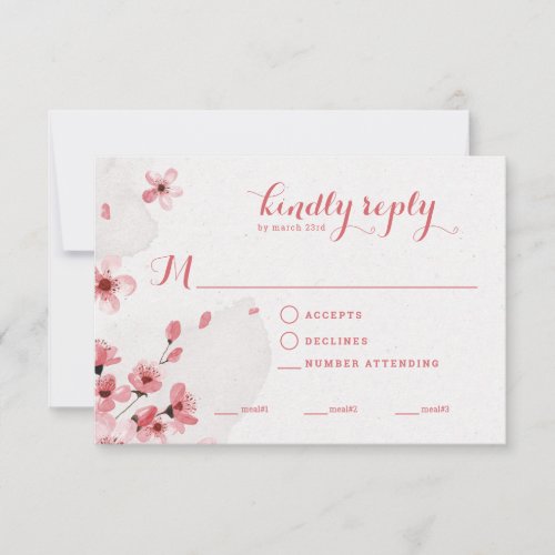 Food Selection Cherry Blossom Wedding RSVP Card