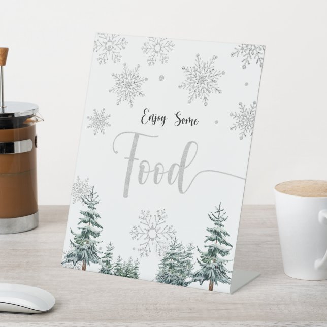 Food sign, silver baby shower winter sign (In SItu)