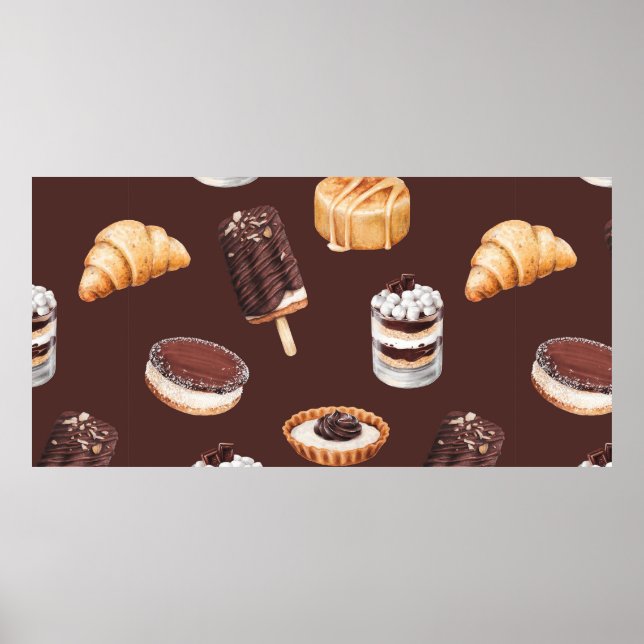 food sketch delicious beautiful desserts and pastr poster (Front)