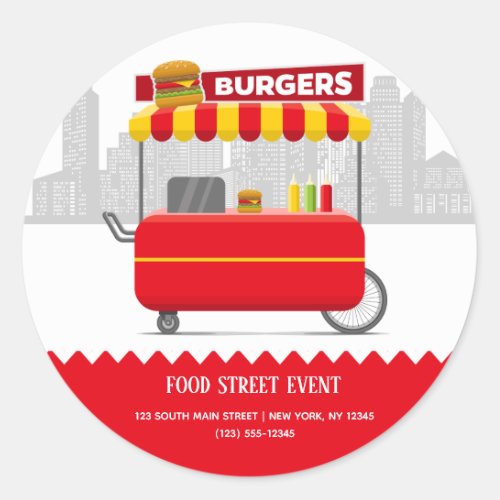 Food street burgers hamburgers classic round sticker
