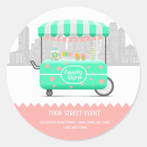 Food street candy shop classic round sticker