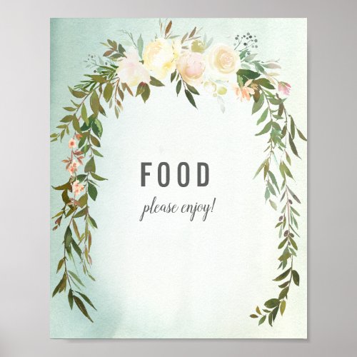 Food Table Green White Rose Baby Sprinkle Shower Poster
