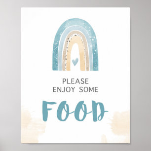 Food Table Sign Blue Boho Rainbow Shower