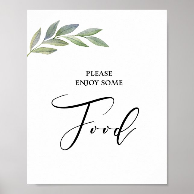 Food Table Sign Olive Leaf Greenery Wedding (Front)
