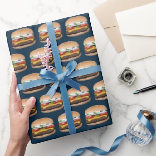 Food Themed Cheese BBQ Grilled Hamburger Foodie Wrapping Paper