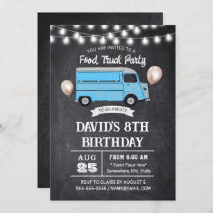 Food Truck Birthday Party Rustic Chalkboard Invitation