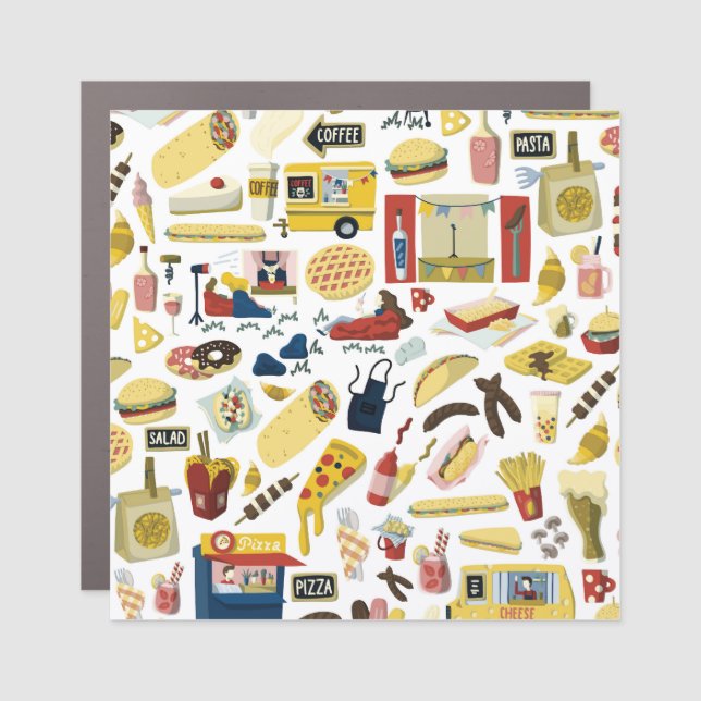 Food Truck Fest: Cartoon Pattern Car Magnet (Front)