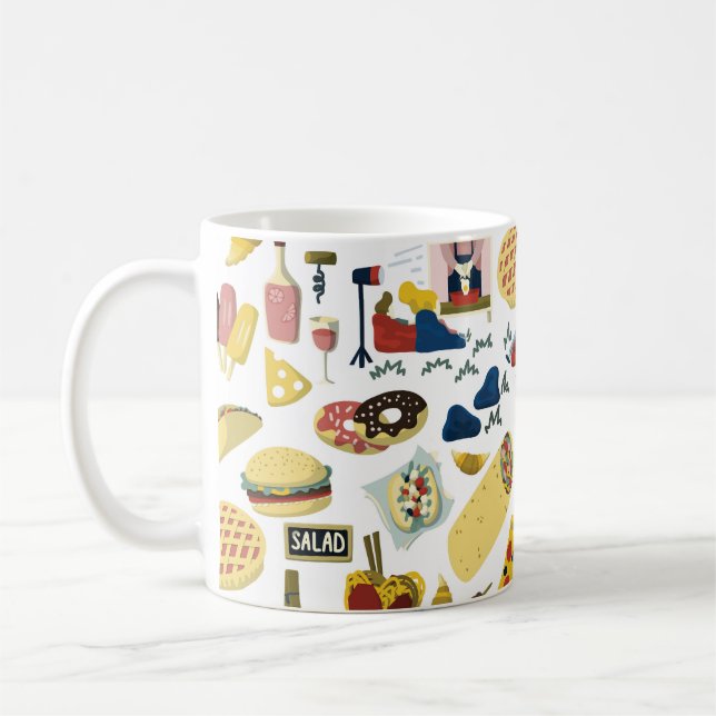 Food Truck Fest: Cartoon Pattern Coffee Mug (Left)