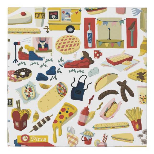 Food Truck Fest: Cartoon Pattern Faux Canvas Print (Front)