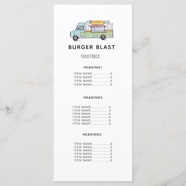 Food Truck logo Menu Card (Front)