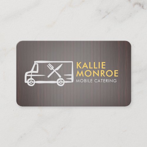 Food Truck Logo Wood Plank Business Cards