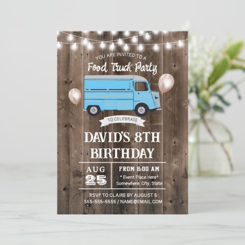 Food Truck Rustic Barn Wood Birthday Party Invitation