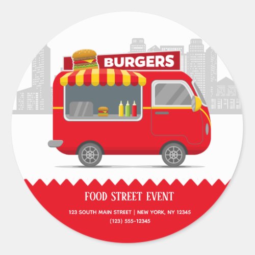 Food truck street burgers hamburgers classic round sticker