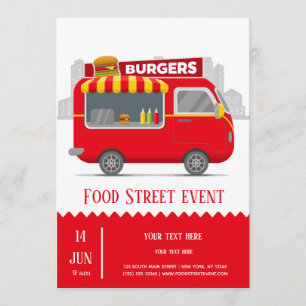 Food truck street burgers invitation