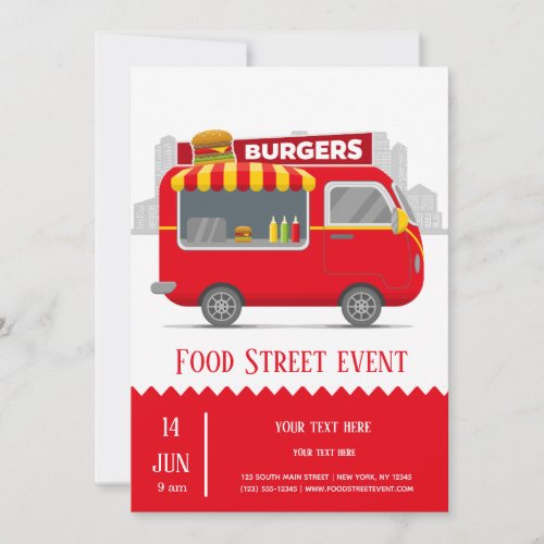 Food truck street burgers invitation