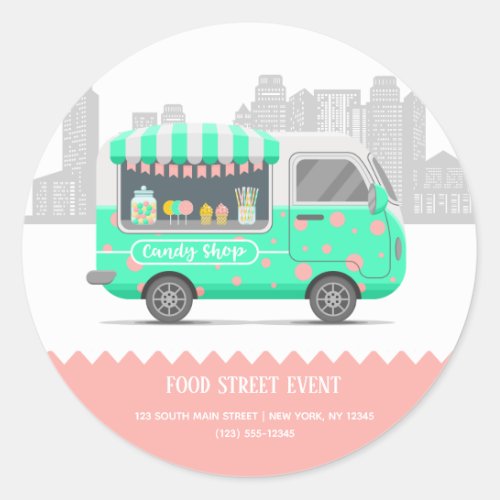 Food truck street candy shop classic round sticker