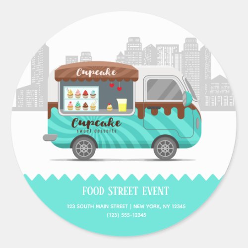 Food truck street cupcake sweet desserts classic round sticker