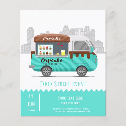 Food truck street cupcake sweet desserts flyer