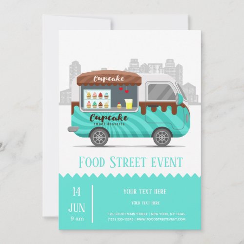 Food truck street cupcake sweet desserts invitation