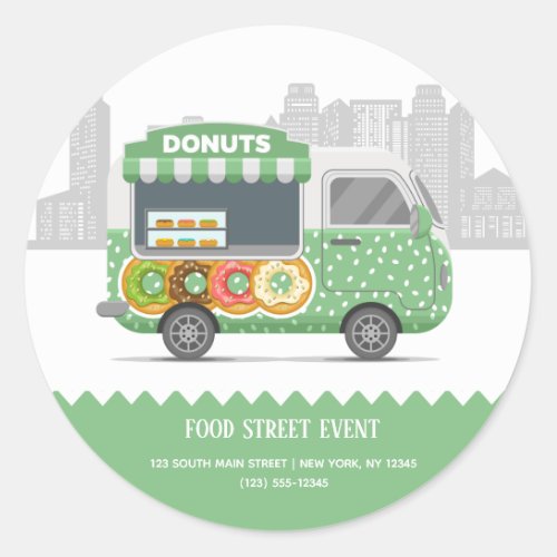 Food truck street donuts classic round sticker