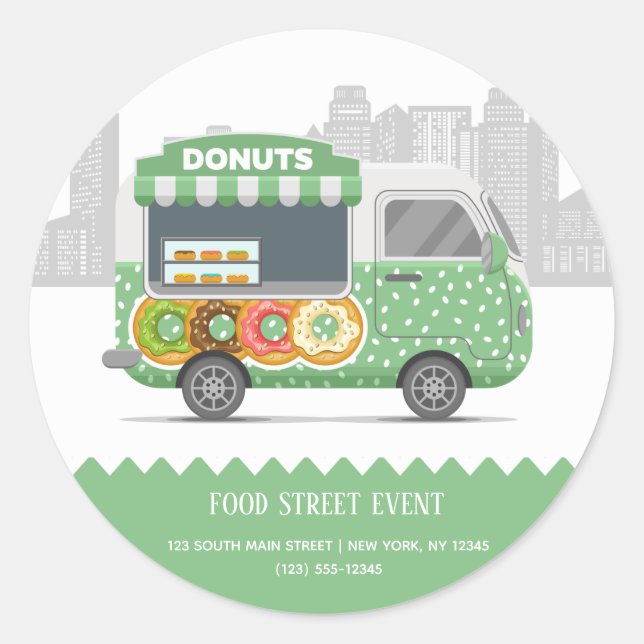 Food truck street donuts classic round sticker (Front)