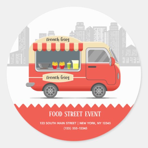 Food truck street french fries snack classic round sticker