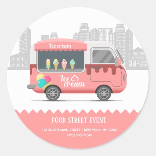 Food truck street ice cream classic round sticker