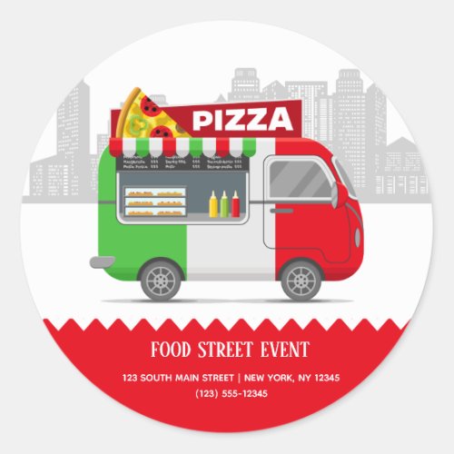 Food truck street pizza classic round sticker