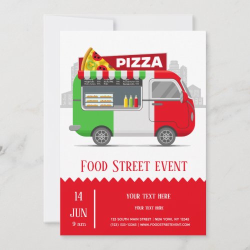 Food truck street pizza invitation