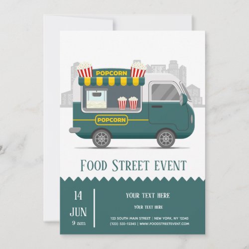 Food truck street popcorn snack invitation