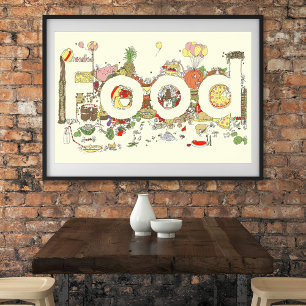 Food Word Art Colorful Funny Baking Typography Poster