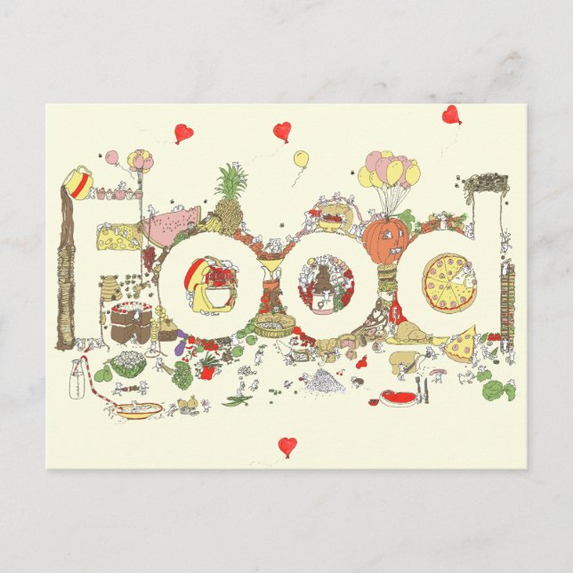 Food Word Art Colourful Funny Baking Typography Postcard (Front)