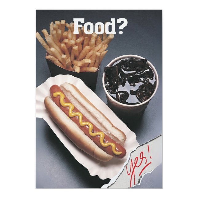 Food? Yes! Funny Hot Dog & Fries Art Print (Front)