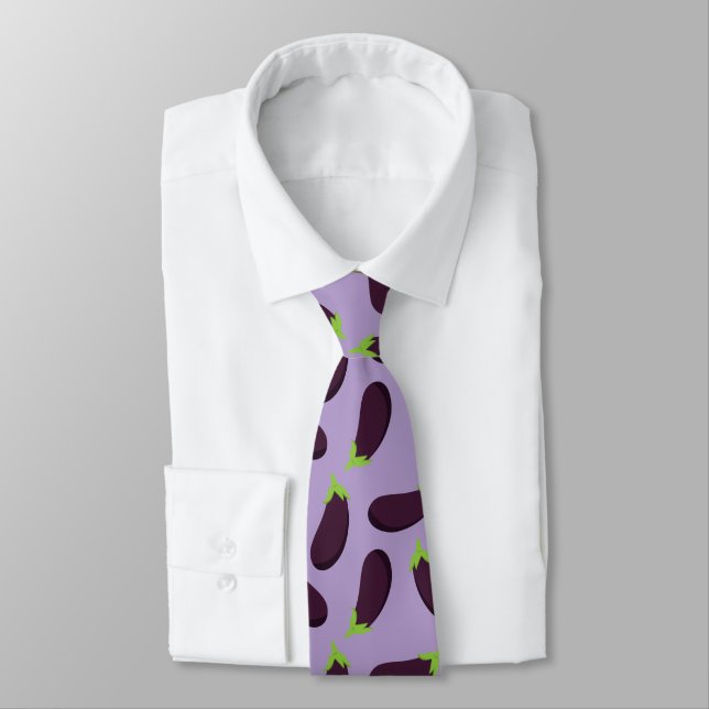 Foodie Aubergine Eggplant Patterned Purple Neck Tie (Tied)