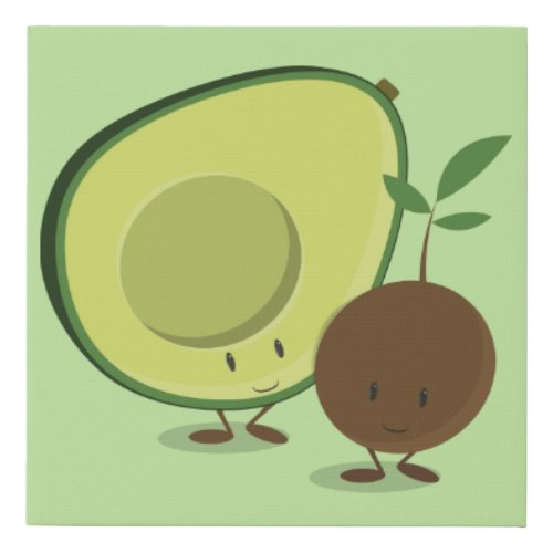 Foodie Avocado and Pit Cartoon Characters Faux Canvas Print
