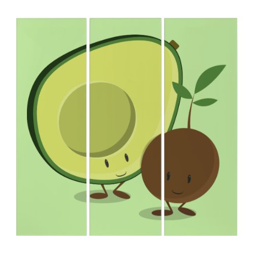 Foodie Avocado and Pit Cartoon Characters Triptych