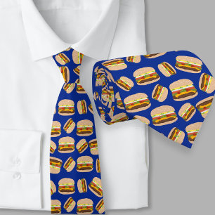 Foodie Blue Pattern Cheesburgers Neck Tie