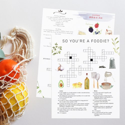 Foodie Chef Watercolor Recipe Crossword Puzzle