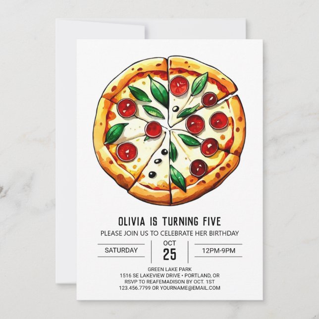 Foodie Editable Pizza Birthday Invitation (Front)
